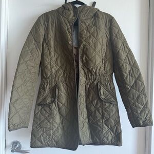 Massimo Dutti Olive Quilted Hooded Jacket
